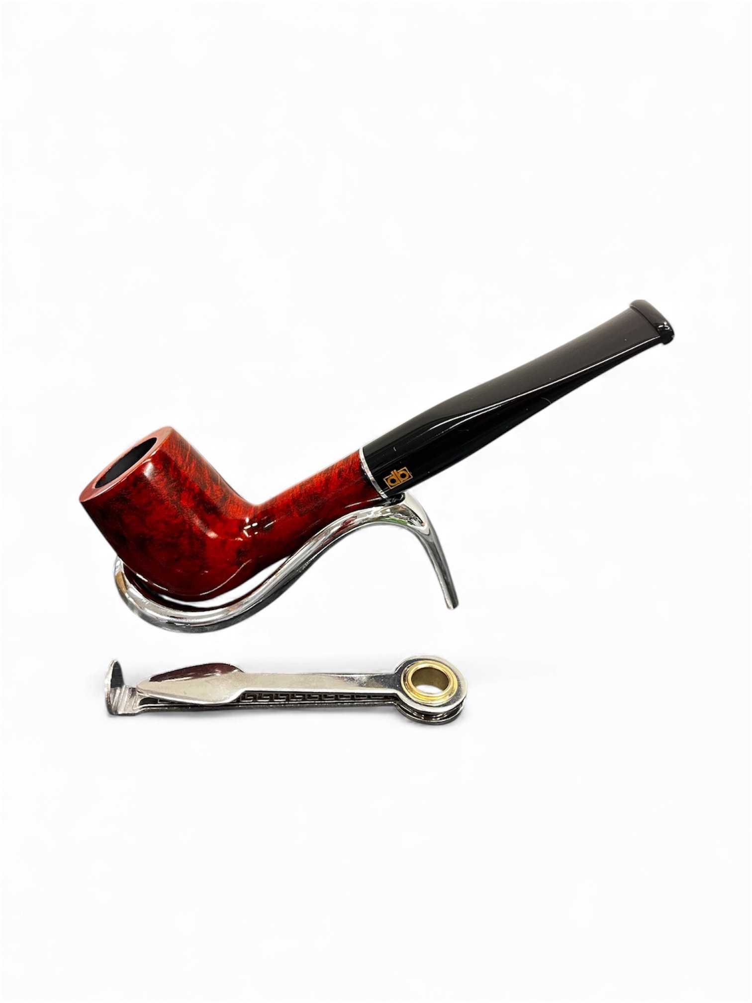 Design Berlin hanga gyökérből készült, polírozott, fekete, egyenes akril szopókával, ezüst színű gyűrűvel, 9mm filter, Billiard típus